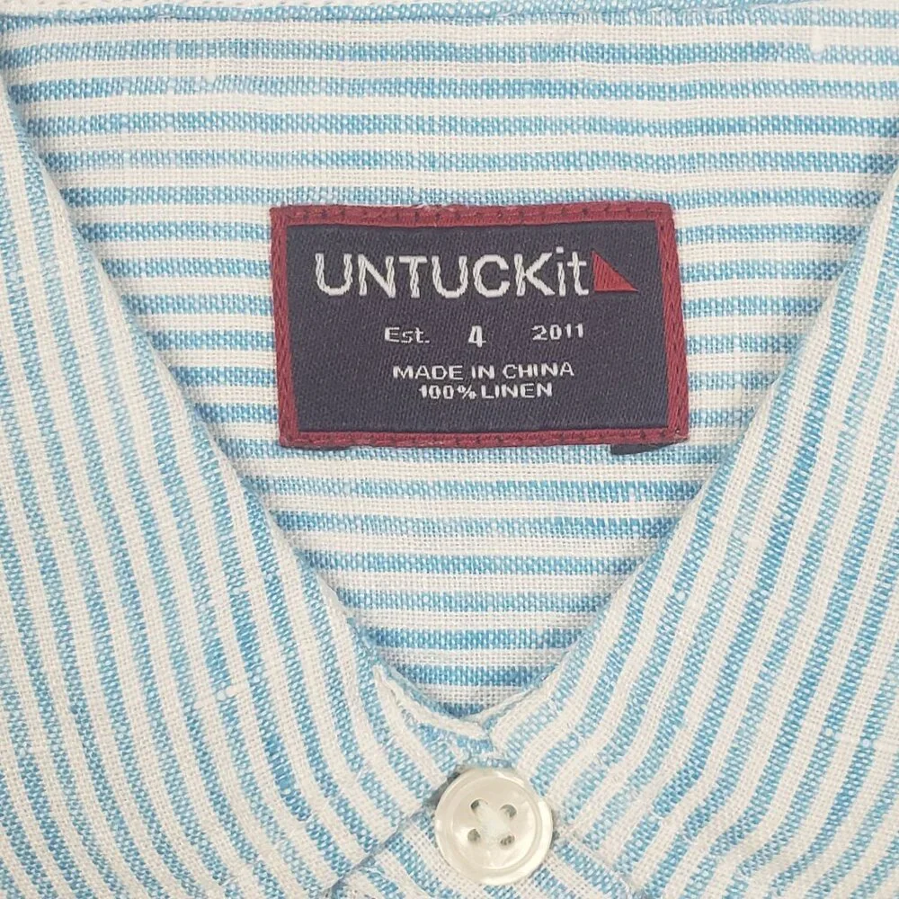 UNTUCKit Sherry Linen LS Shirt Womens Size 4 Light Turquoise Blue & White Stripe - Picture 4 of 15